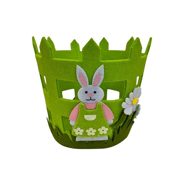 Cesta Decorativa de Páscoa - Coelhinho Verde - 15x17,5cm - 1 unidade - Rizzo