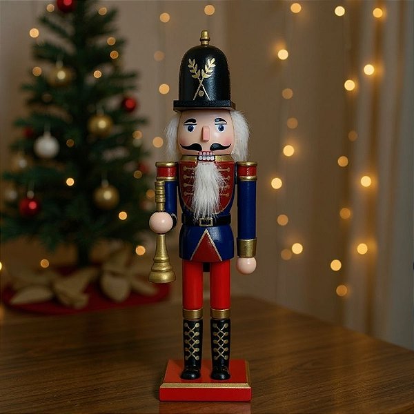 Soldado de Chumbo de Madeira com Corneta - 7,5x30x7,5cm - Vermelho e Azul  - 1 unidade - Artlille  - Rizzo
