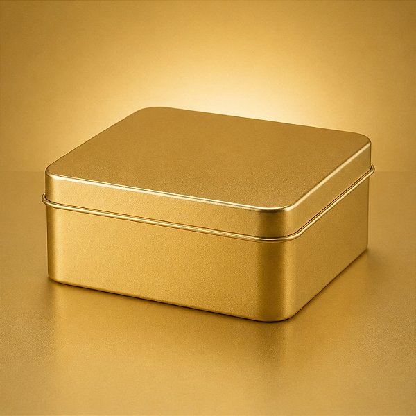 Lata de Metal Quadrada - Dourado - 19,5x19,5x5,5cm - 1 unidade - Rizzo