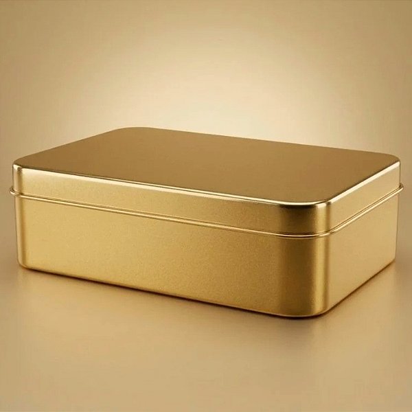 Lata de Metal Retangular - Dourado - 11,5x19x4,5cm - 1 unidade - Rizzo