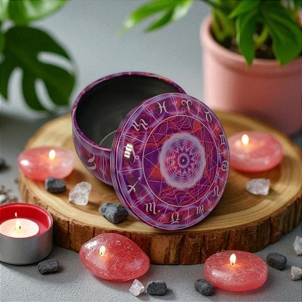 Lata De Metal Estampa De Signos - Rosa - 6x6cm - 70ml - 1 unidade - Rizzo