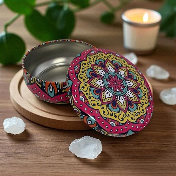 Lata De Metal Estampa De Mandala - Rosa - 11x11cm - 300ml - 1 unidade - Rizzo