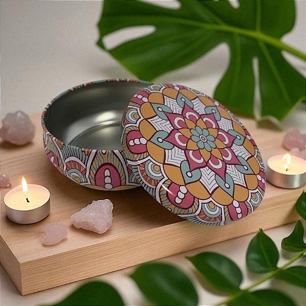 Lata De Metal Estampa De Mandala - Cores Pastel - 11x11cm - 300ml - 1 unidade - Rizzo