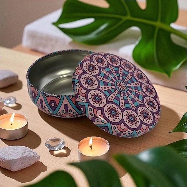 Lata De Metal Estampa De Mandala - Roxo - 11x11cm - 300ml - 1 unidade - Rizzo