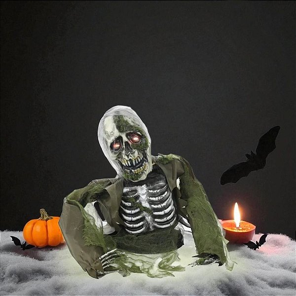 Enfeite Decorativo De Halloween Com Som e Movimento - Zumbi Cedrik - 37,5x24,5cm - 1 unidade - Cromus - Rizzo