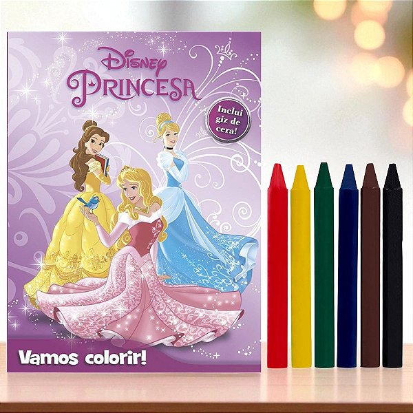 Kit Para Colorir Livro e Giz - Princesas - 1 unidade - Disney Original - Rizzo
