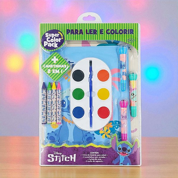 Kit Para Ler e Colorir Aquarela - Stitch - 14 Itens - 1 unidade - Disney Original - Rizzo