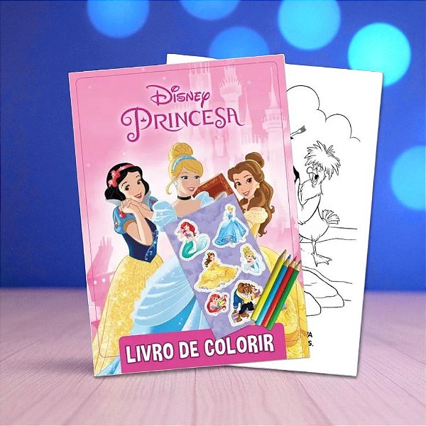 Kit para Colorir Com Lápis e Adesivos - Princesas - 6 Itens - 1 unidade - Disney Original - Rizzo