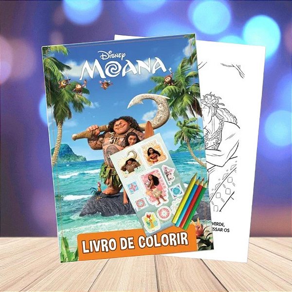 Kit para Colorir Com Lápis e Adesivos - Moana - 6 Itens - 1 unidade - Disney Original - Rizzo
