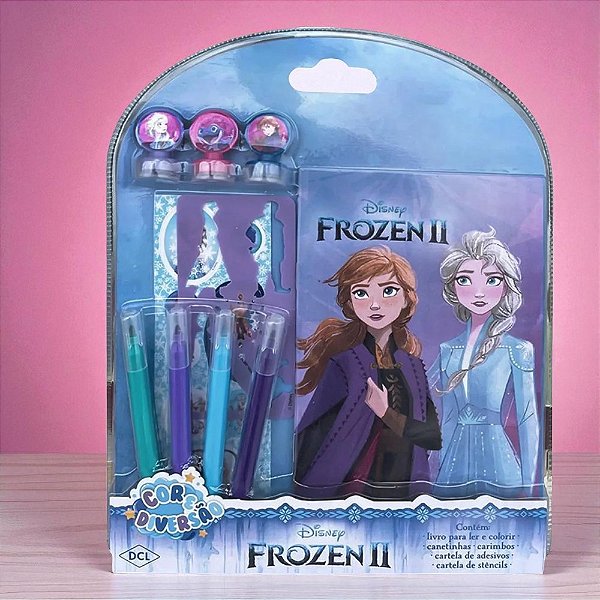 Kit Para Colorir Com Canetinha e Estêncil - Frozen - 10 Itens - 1 unidade - Disney Original - Rizzo