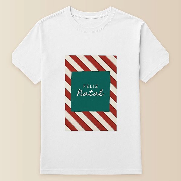 Camiseta Branca Estampada - Natal Listras - Adulto - 1 unidade - Rizzo
