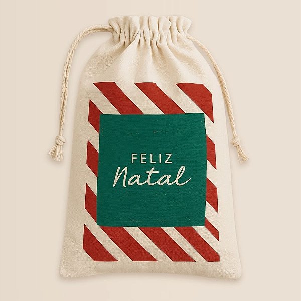 Saco de Algodão - Natal Listras - M - 17x21cm - 1 unidade - Rizzo
