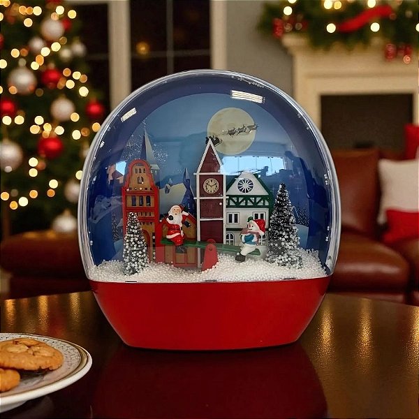 Cenário de Natal - Globo de Natal Iluminado com Led - Gangorra Papai Noel e Boneco de Neve - 27,5x7,5x29cm - 1 unidade -