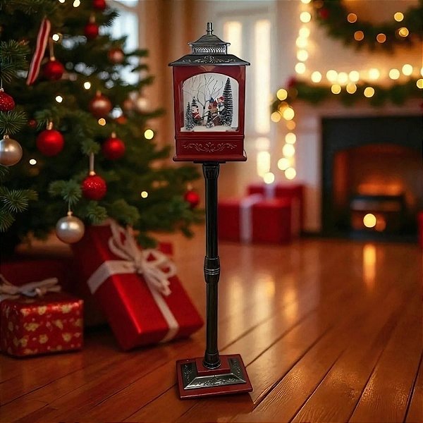 Cenário de Natal - Poste Iluminado com Led - Gangorra Papai Noel e Boneco de Neve - 1,24m - 1 unidade - Rizzo