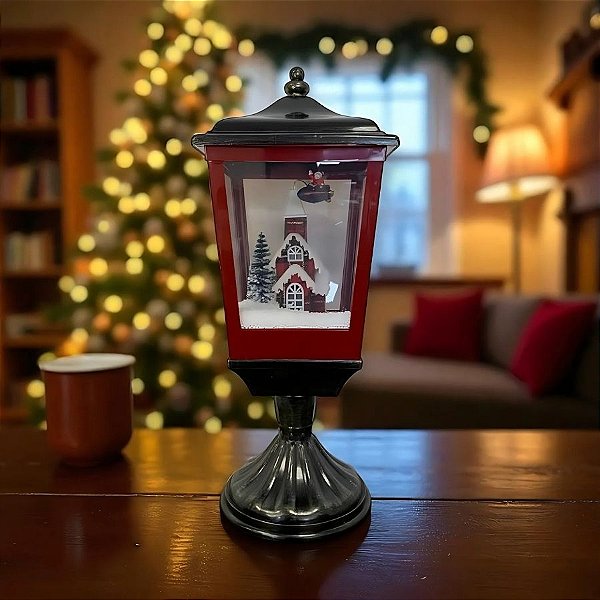 Cenário de Natal - Poste Iluminado com Led - Papai Noel voando - 20x20x52cm - RZO00099 - 1 unidade - Rizzo