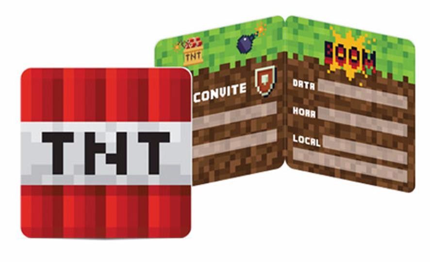 Convite Festa Minecraft - 8 unidades - Junco - Rizzo Festas