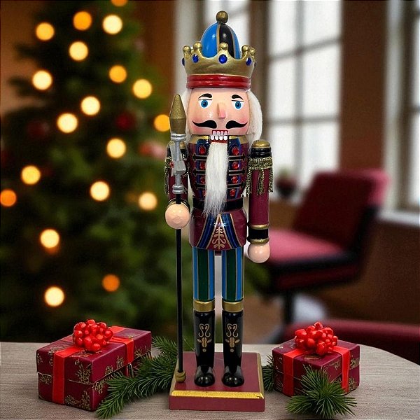 Soldado de Chumbo de Madeira com Lança - 30cm - Vermelho e Azul  - 1 unidade - Rizzo