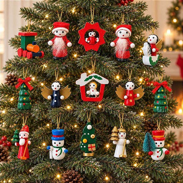 Mini Enfeite de Madeira para Árvore de Natal - 15 peças - 5cm - 15 unidades - Rizzo