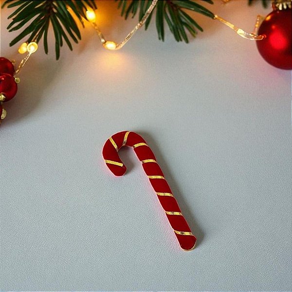 Efeite Decorativo de Natal - Bengala Vermelha e Dourada - 8x2,2x19,5cm - 1 unidade - Rizzo