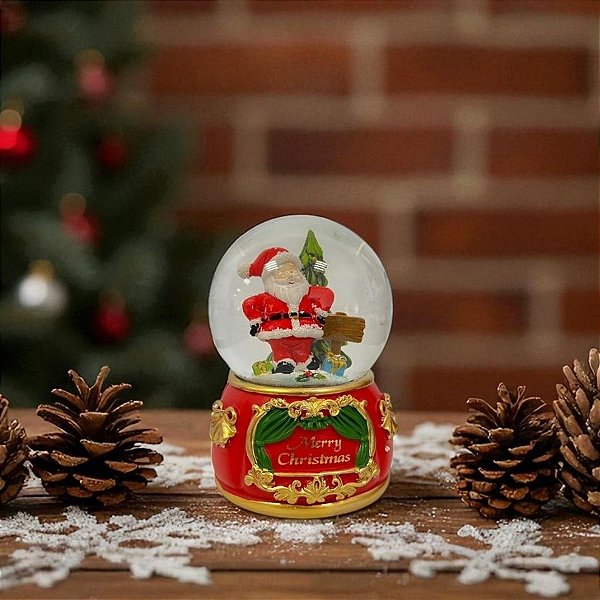 Enfeite Decorativo de Natal - Globo de Natal Decorativo - Papai Noel e Arvore de Natal - Caixa Musical - 15x10,5x10,5cm