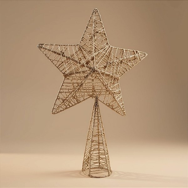Topo de Estrela para Árvore de Natal Plástico - Ouro Branco - 30x20x6cm - 1 unidade - Cromus - Rizzo