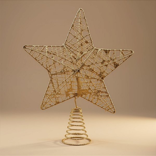 Topo Estrela para Árvore de Natal Plástico - Ouro - 24x19,5x5cm - 1 unidade - Cromus - Rizzo