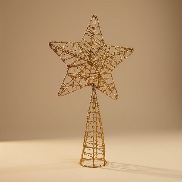 Topo Estrela para Árvore de Natal Plástico - Ouro - 24x14x5cm - 1 unidade - Cromus - Rizzo