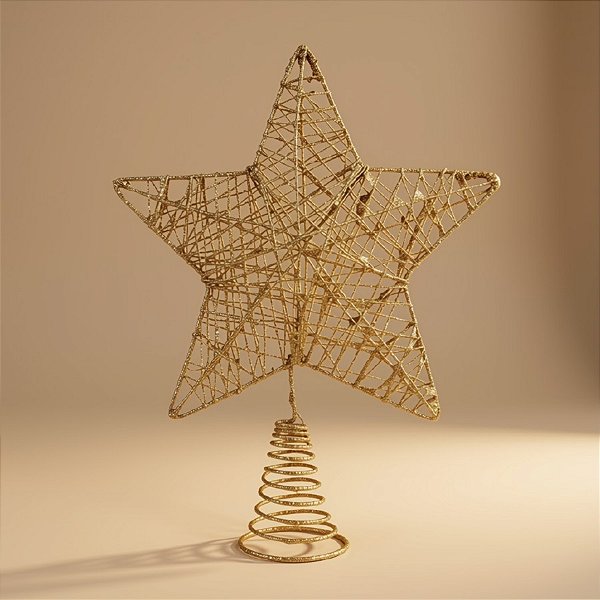 Topo Estrela para Árvore de Natal Plástico - Ouro - 24x19,5x5cm - 1 unidade - Cromus - Rizzo