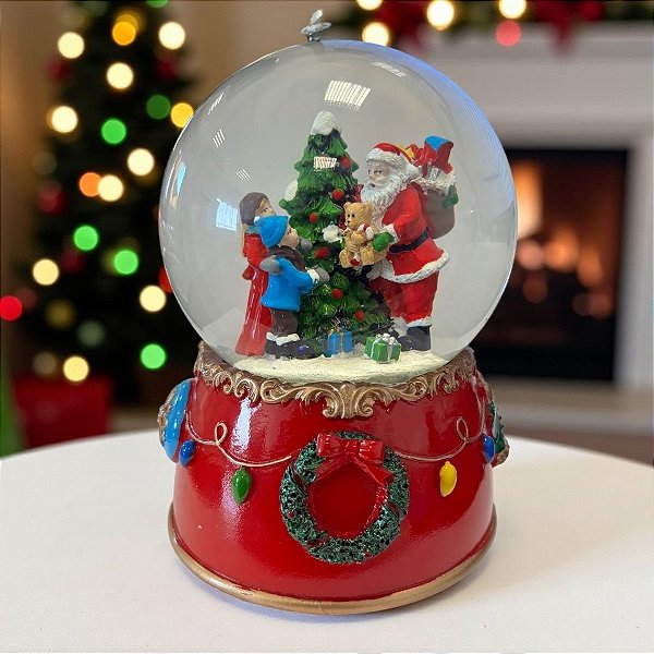 Enfeite Decorativo de Natal - Globo de Neve com Papai Noel e Crianças - 14x10x10cm - 1 unidade - Cromus - Rizzo