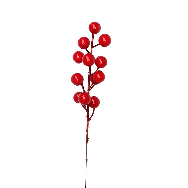 Galho Decorativo de Natal - Frutinhas Vermelhas Pequenas - 21x7x5cm - 1 unidade - Cromus - Rizzo