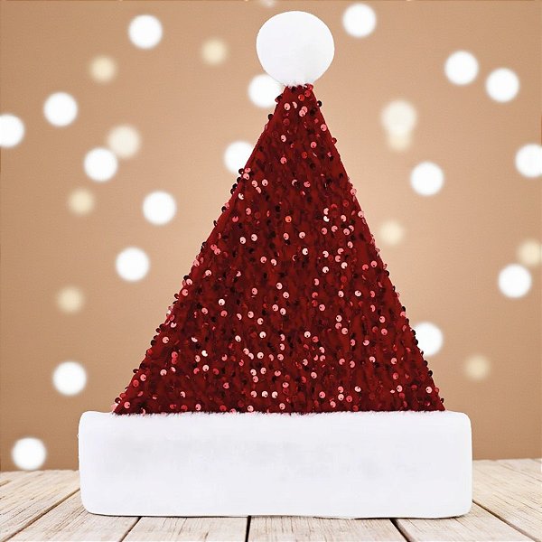 Gorro de Natal para Vestir - Vermelho com Lantejoulas - 38cm - 1 unidade - Cromus - Rizzo
