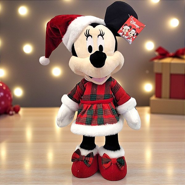 Pelúcia Decorativa de Natal - Minnie em Pé - Xadrez - 78cm - 1 unidade - Disney Original - Rizzo