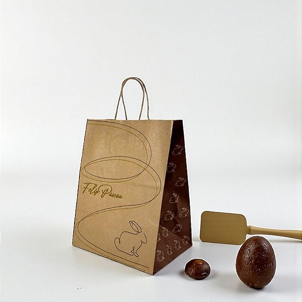 Sacola de Papel Kraft - 20x15x25cm - Nat Coelho Dourado  - 10 unidades - Rizzo