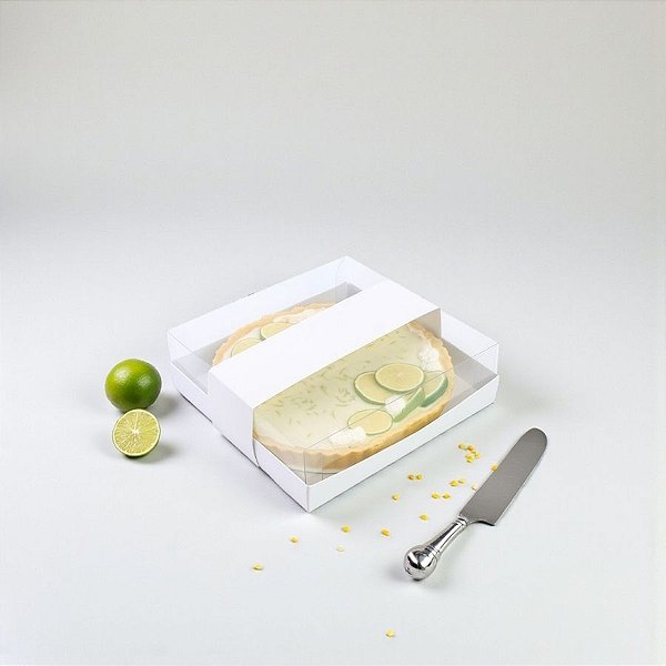 Caixa para Tortas com Tampa de Acetato e Tira - Branca - 22x22x6,5cm - 10 unidades - Cromus - Rizzo