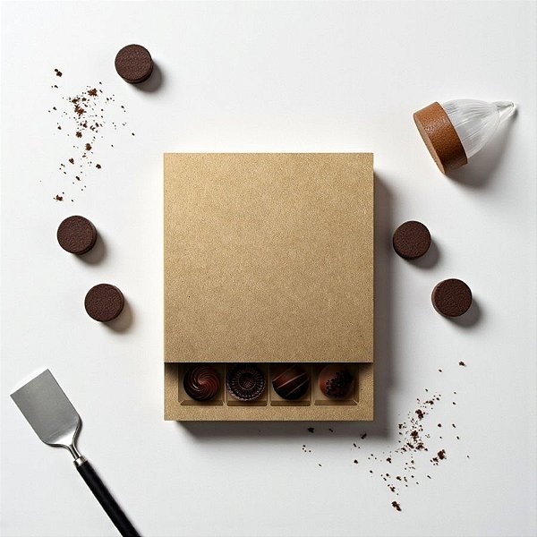 Caixa 16 Doces Quadrada Kraft com Luva - 16,8x4cm - 1 unidade - Cromus - Rizzo