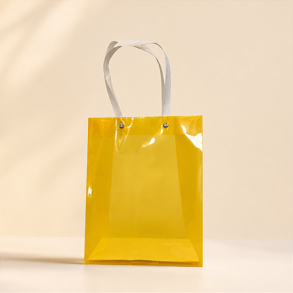 Sacola Transparente PVC com Alça de Fibra - Amarelo - 24,5x19,5x9,5cm - 1 unidade - Rizzo