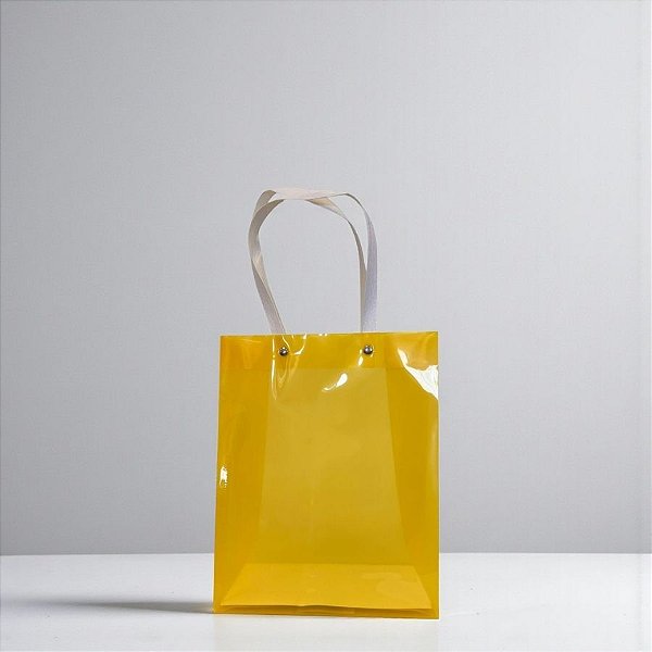 Sacola Transparente PVC com Alça de Fibra - Amarelo - 24,5x19,5x9,5cm - 1 unidade - Rizzo