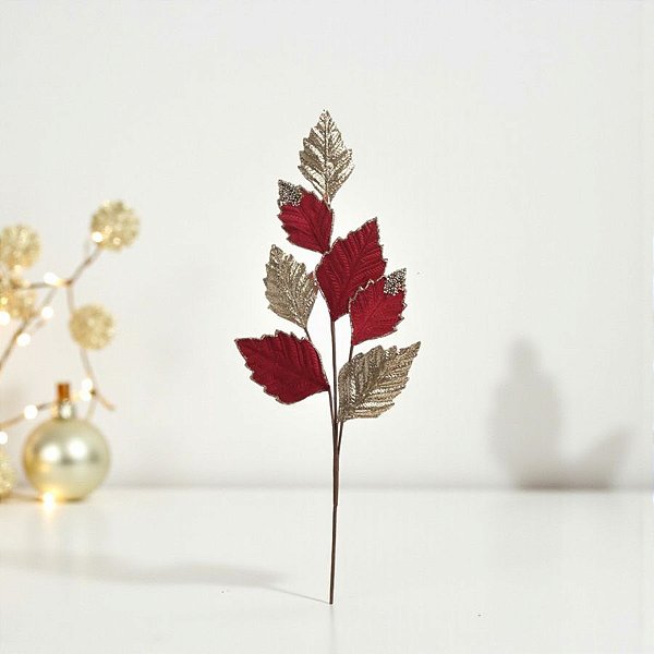Galho Decorativo de Natal - Vermelho e Champagne com Glitter - 72cm - 1 unidade - Cromus - Rizzo
