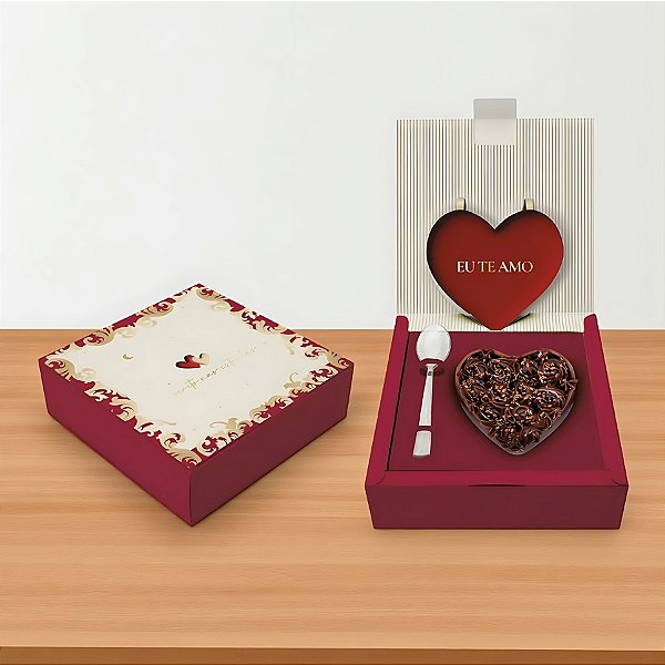 Caixa Para Meio Ovo Coração 200g - Escrito Nas Estrelas Ouro e Marfim - 6 unidades - Cromus - Rizzo