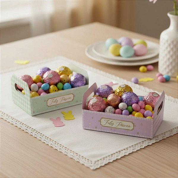 Mini Caixote Para Doces - Quinn Lilas e Verde - 9x6,5x3cm - 10 unidades - Cromus - Rizzo