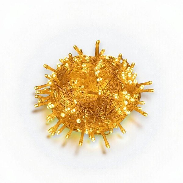 Cordão de LED Pisca Pisca Luz Branco Quente com Fio Transparente 300 Leds de 8 Funções - Bivolt - 3m - 1 unidade - Cromu