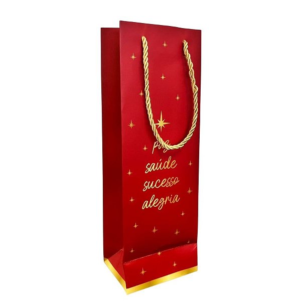 Sacola de Papel Premium Para Garrafa - Desejos Vermelho - 35x12x9cm - 1 unidade - Cromus - Rizzo