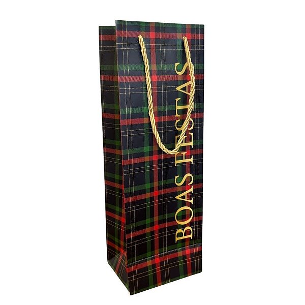 Sacola de Papel Premium Para Garrafa - Boas Festas - 35x12x9cm - 1 unidade - Cromus - Rizzo