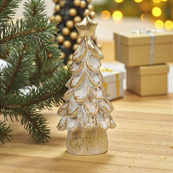Enfeite de Natal em Resina - Árvore de Natal - Ouro - 14,5x6x6cm - 1 unidade - Cromus - Rizzo