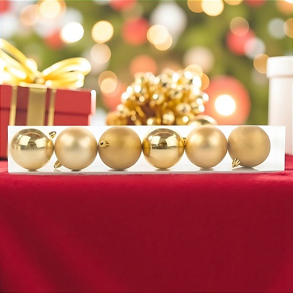 Bolas de Natal em Tubo - Ouro Lisa, Matte e Glitter - 5cm - 6 unidades - Cromus - Rizzo
