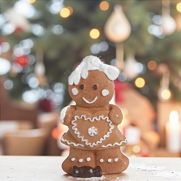Enfeite De Natal em Resina - Boneco Ginger Menina - Marrom e Branco - 12,5x8,5cm - 1 unidade - Cromus - Rizzo