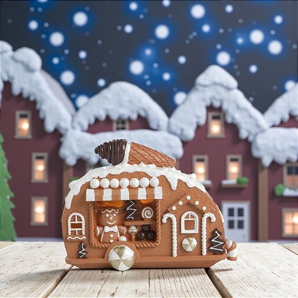 Enfeite De Natal em Resina - Trailer Ginger - Marrom e Branco - 16x12,7cm - 1 unidade - Cromus - Rizzo