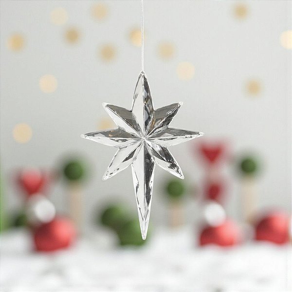 Enfeite Decorativo Para Pendurar de Natal - Estrela Prata/Cristal - 20x15cm - 1 unidade - Cromus - Rizzo