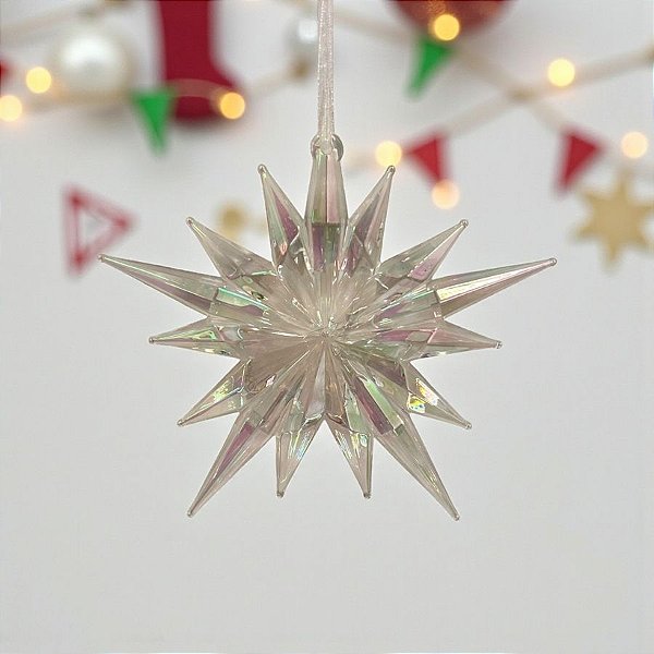 Enfeite Decorativo Para Pendurar de Natal - Estrela Natalina Cristal - 11x11cm - 1 unidade - Cromus - Rizzo