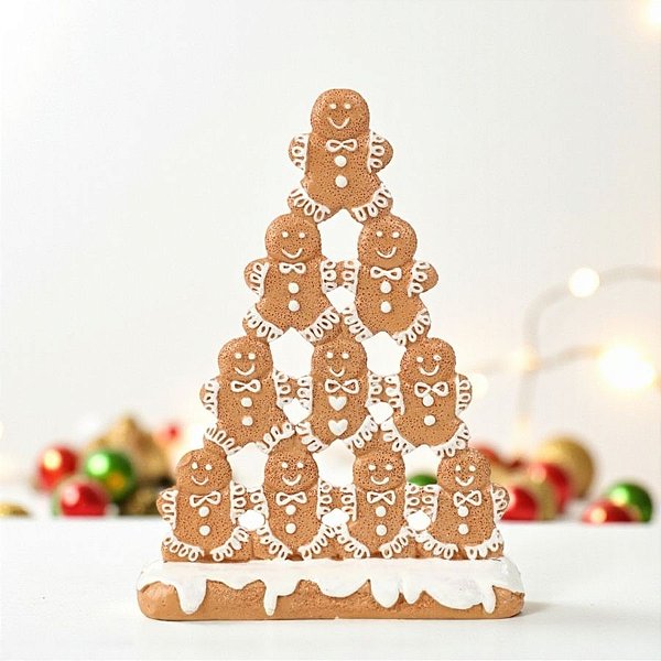 Enfeite De Natal Em Resina - Árvore Natal Ginger - Marrom e Branco - 20x14,5cm - 1 unidade - Cromus - Rizzo